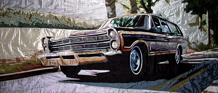 Gallery image: Car | 2006 | Stitched fabric mounted on canvas | 140 x 360 cm