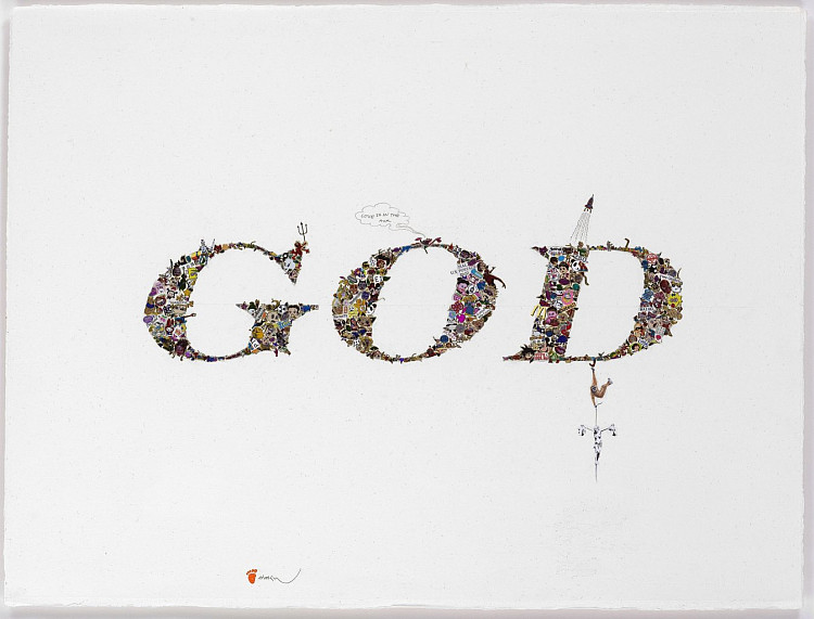 Gallery image: God Series IV. | 2008 | Mixed media screenprints, silk screen varnished with silver and gold leaf | 58 x 76 cm