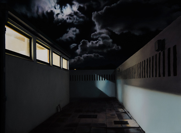 Gallery image: Night Courtyard III | 2017 | oil on board | 235 x 315mm