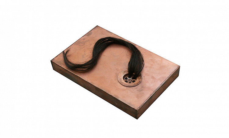 Gallery image: Untitled (from WC series) | 2010 | Copper plated sheets and hair | 30 x 20 x 4,5 cm