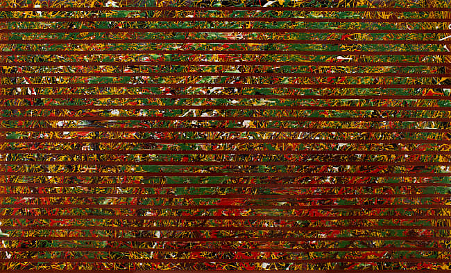 Gallery image: Blinds: This is not a Pollock | 2021 | Mixed Media on Aluminium | 92 x 153 cm